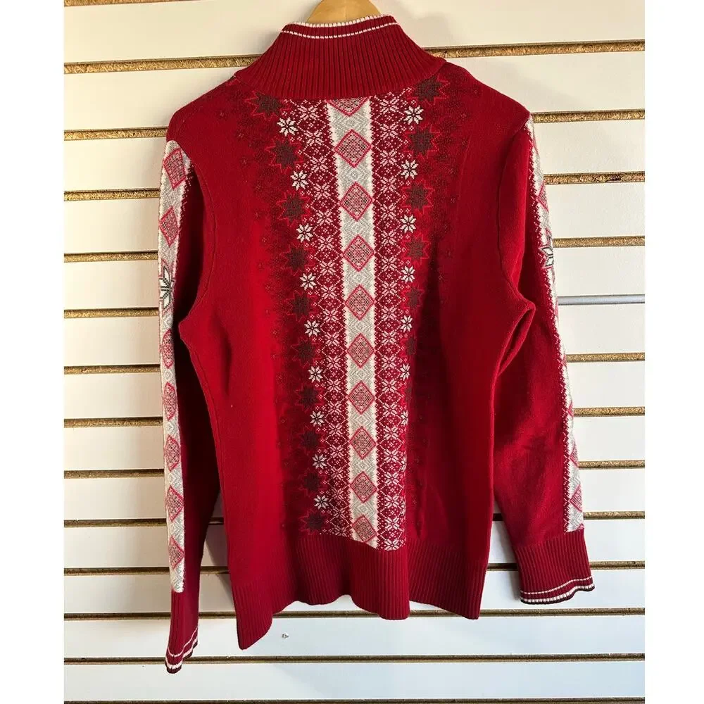 Vintage Eddie Bauer Zip Nordic Sweater L Fair Isle Red Holiday